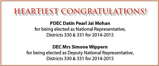 Congratulations PDEC Datin Pearl Jai Mohan (NR 2014-2015) & DEC Simone Wippern (DNR 2014-2015)